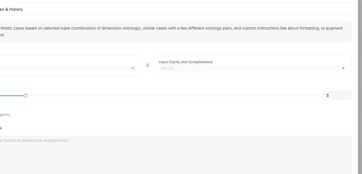 Synthesize by tuple screen with selected ontology dimensions and a comparison benchmark selector.